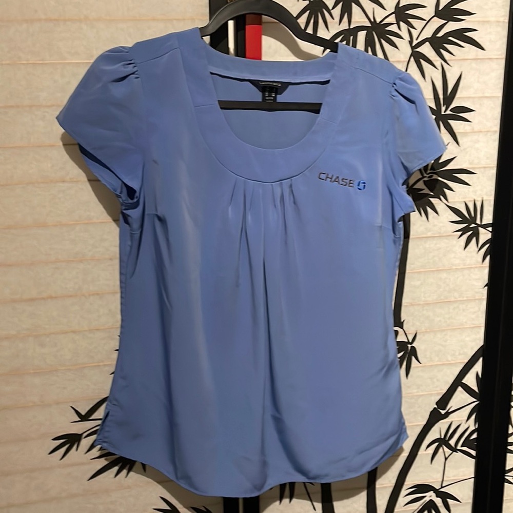 Chase Bank blue pleated scoop top